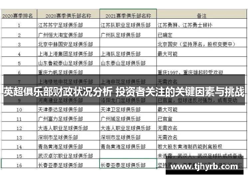 英超俱乐部财政状况分析 投资者关注的关键因素与挑战